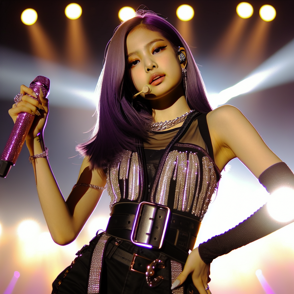 Captivating Female Singer with Purple Hair on Stage