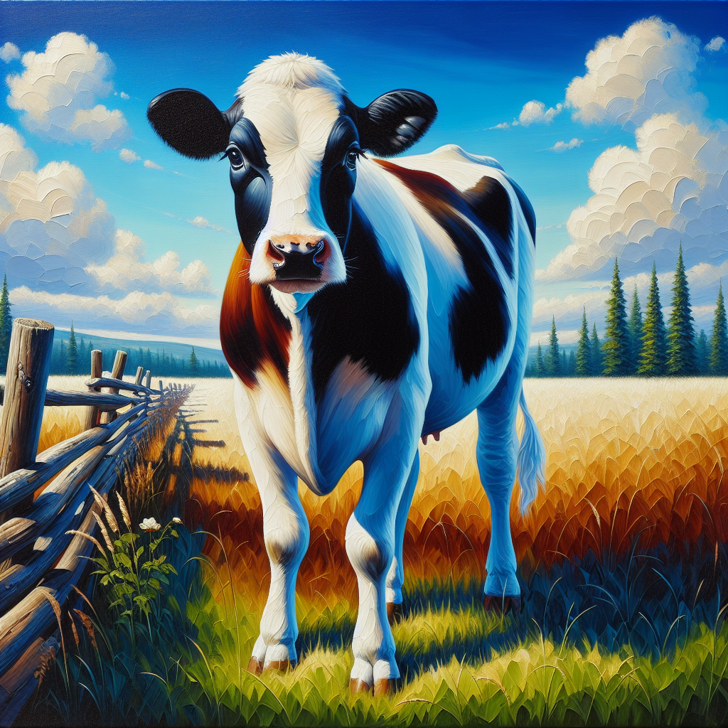 Vivid Painting of a Cow in Open Field