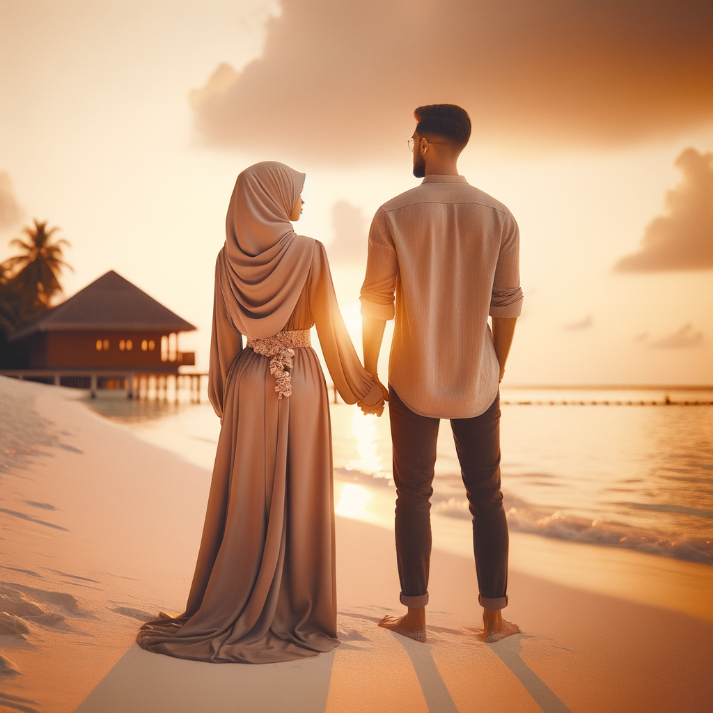 Middle Eastern Muslim Couple on Maldivian Beach