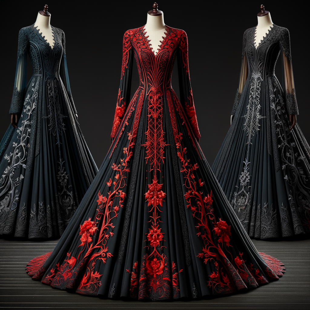 Royal Targaryen Black & Red Medieval Fantasy Maxi Dress