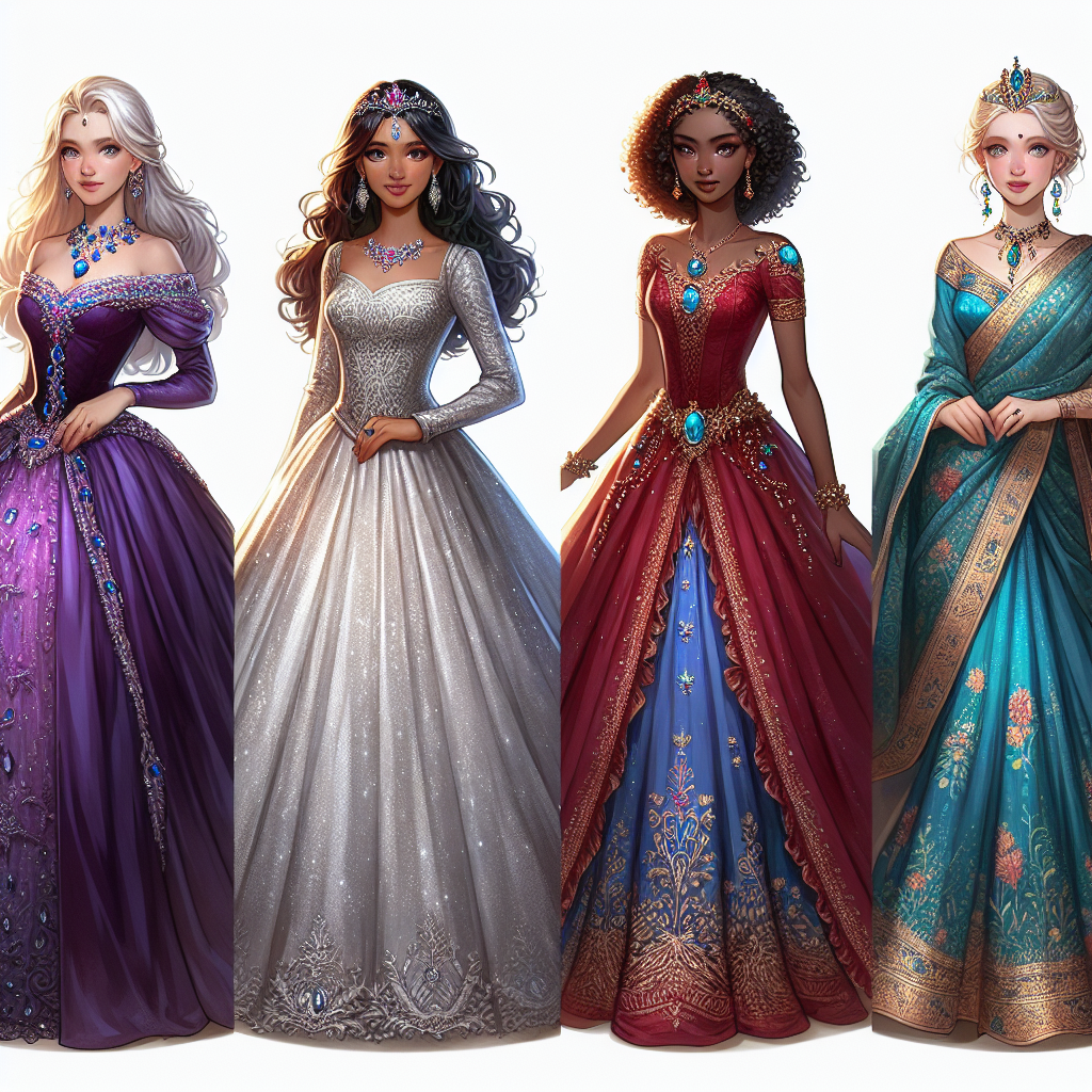 Four Fantasy Princesses in Exquisite Dresses