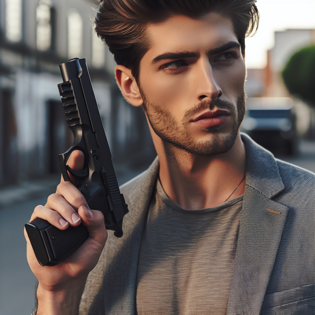 Confident Gay Man with Modern Handgun