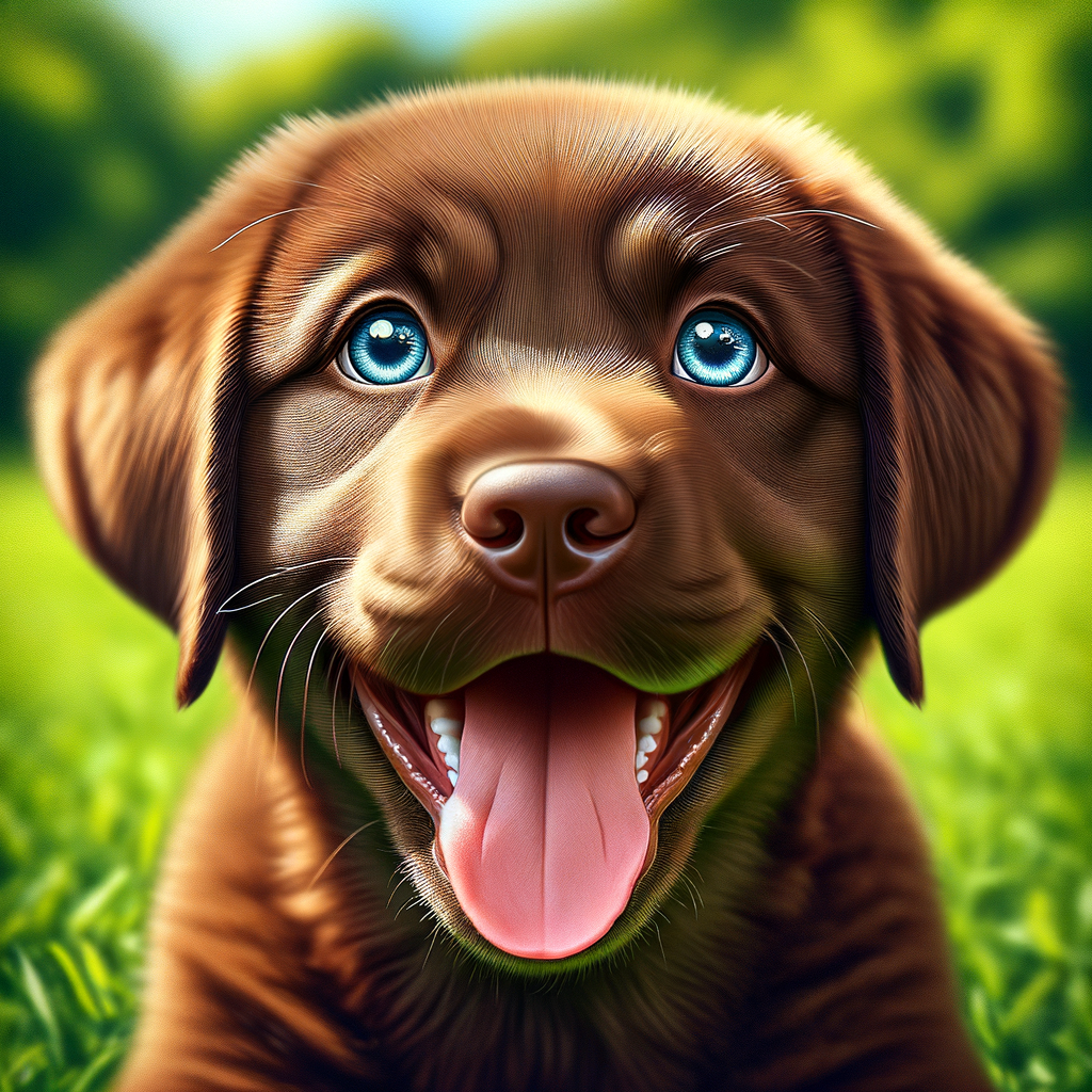 Fluffy Chocolate Labrador Retriever Laughing in Sunny Park