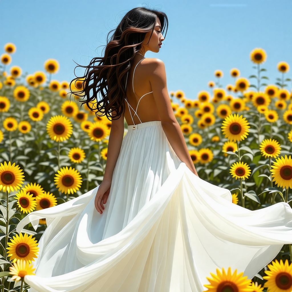 Asian Woman in Sunflower Field