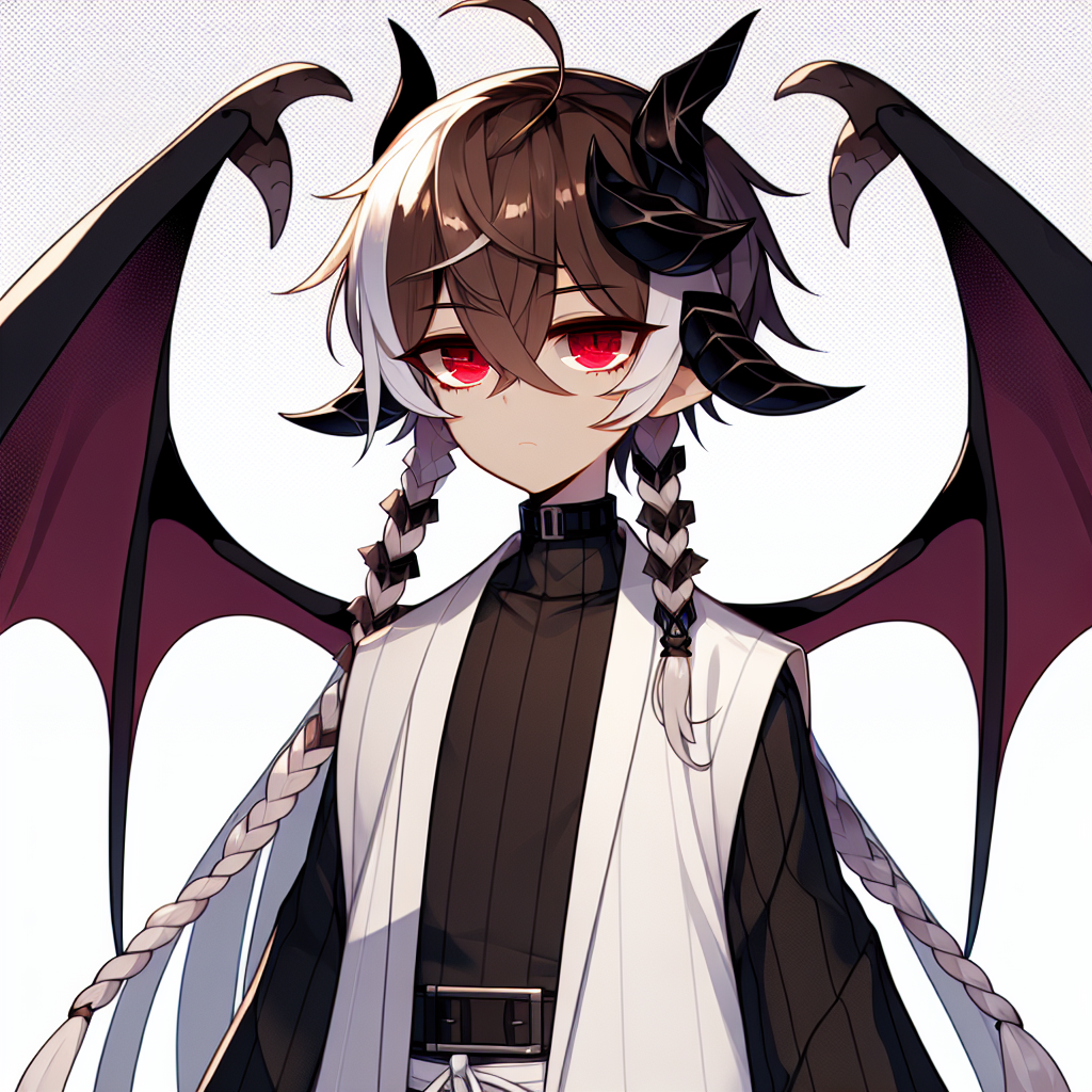 Anime Character with Brown Skin, White Hair, Black Horns & Bat Wings