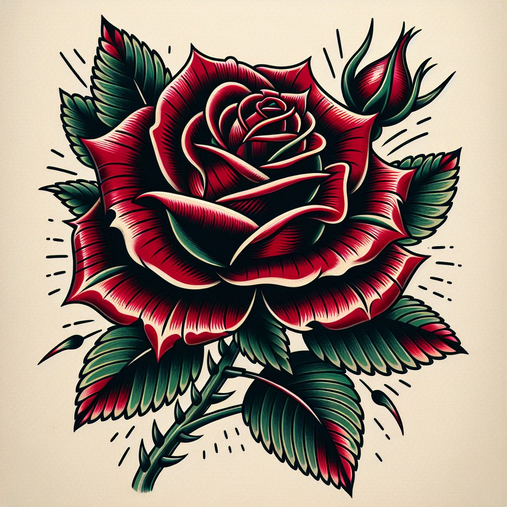 Detailed American Traditional Tattoo Rose Design