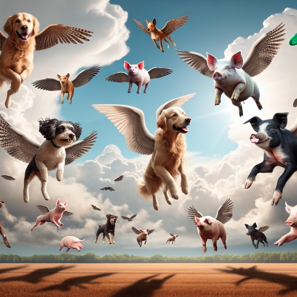 Whimsical Flying Dogs and Pigs