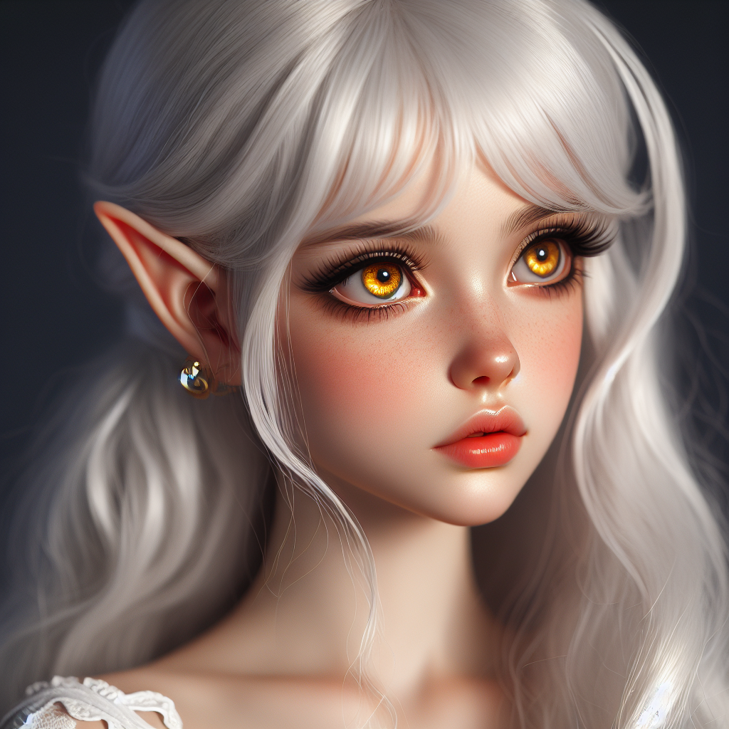 Enchanting Elf Girl with Golden Eyes and White Hair