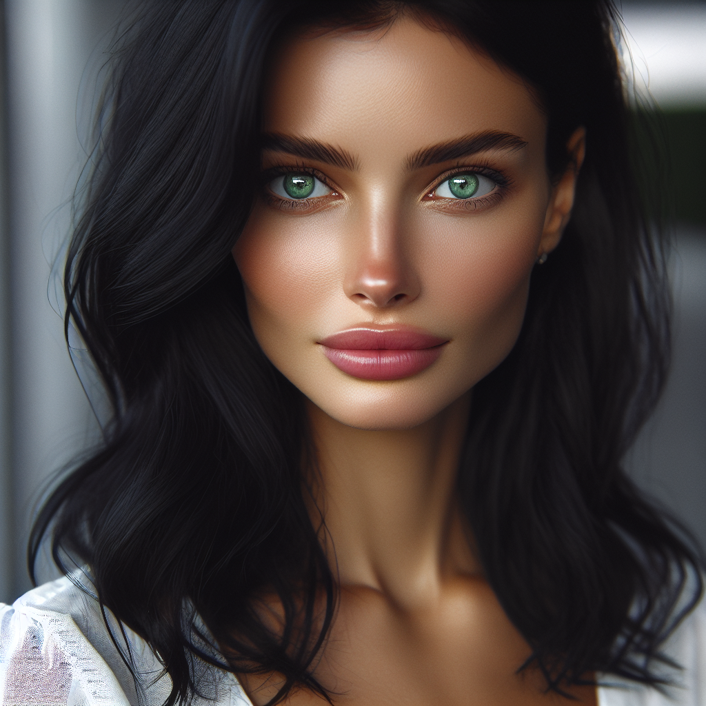 Captivating Woman with Green Eyes and Black Hair