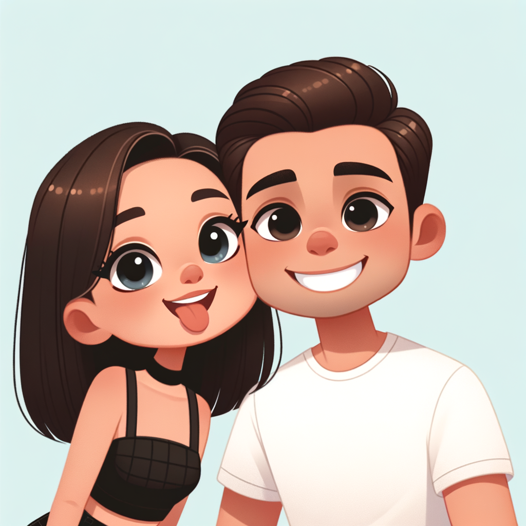 Adorable Animated Couple Selfie Illustration