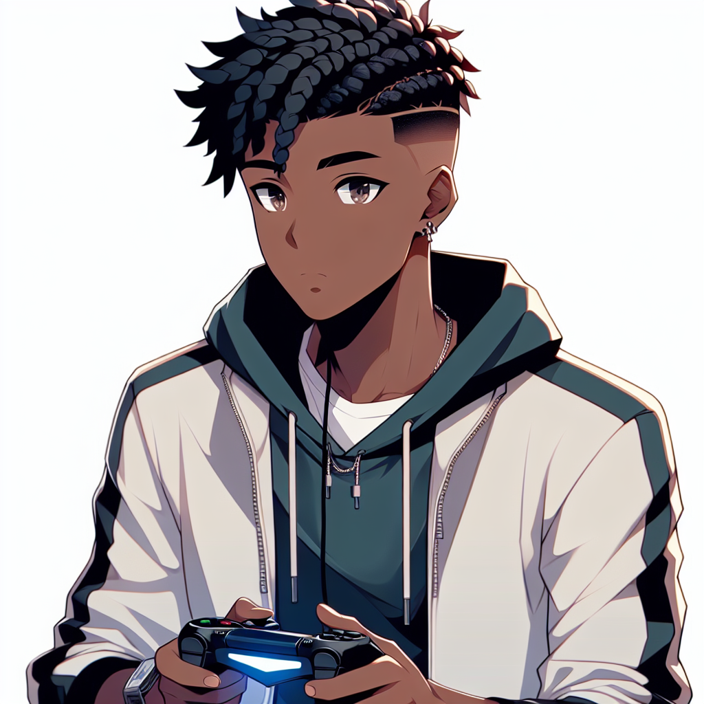 Anime Style Black Boy Playing Video Games